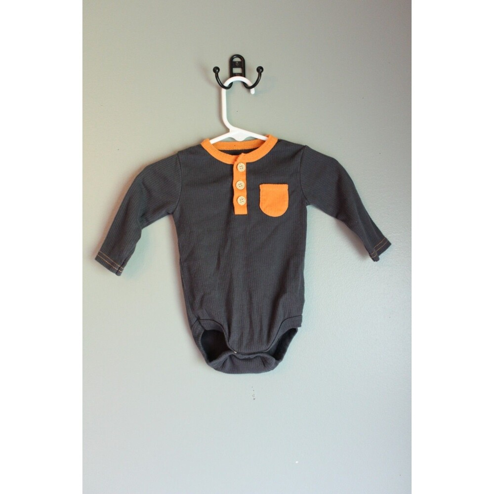 Rene Rafe Baby Boys Gray Bodysuit Orange Trim Pocket One Piece 6-9M